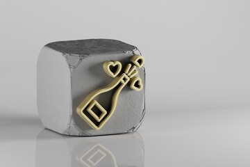 Poster - Beautiful Golden champagne symbol on a beton cube and white ceramic background. 3d rendering illustration. Background pattern for design. Mothers Day.
