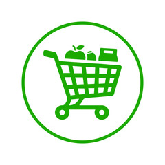 Sticker - Basket, marketing, shopping icon. Green vector sketch.