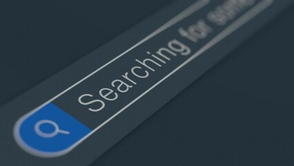 search bar animation, close-up of a computer screen, web browser search bar, dark theme (3d render)