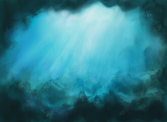  underwater cave inside view. rough drawing. illuminated bottom
