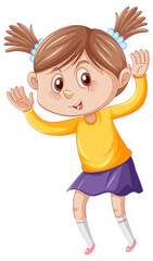 Sticker - Little girl in yellow shirt dancing cartoon character on white background