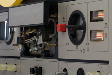 Wall Mural - control system of an old magnetic tape recorder, close-up