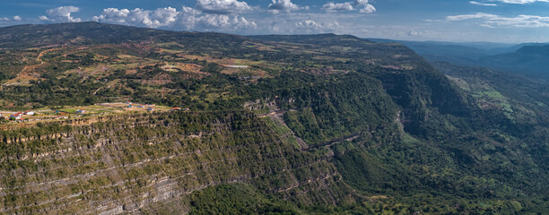 Aerial panorama of the majestic plateau south of Barichara in the Colombian Andes
