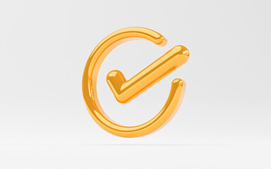 Fototapete - Golden correct tick mark sign of  the best quality assurance with golden five stars for guarantee product and ISO service concept by 3d render.
