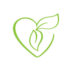 Wall Mural - Vector green icon heart shape and leaf. Can be used for eco, vegan herbal healthcare or nature care concept organic logo design