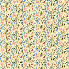  Seamless pattern with wild plants and flowers