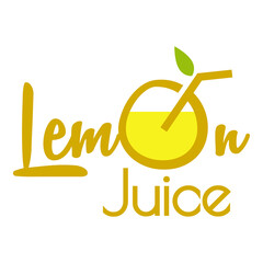 Canvas Print - Logo Juice bar. Banner con caligrafía Lemon Juice con letra O con forma de bebida de limón en color amarillo y verde