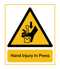 Hand Injury In Press. Warning Signs. ISO 7010 Sign. Signs of Danger And Alerts. Caution Signs.