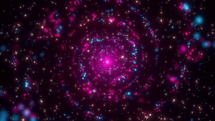 Wall Mural - A rotating spiral of colorful sparkling particles against a dark background.