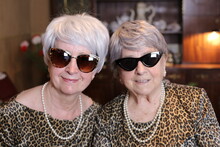 Fraternal Twins Wearing Animal Print Matching Outfits