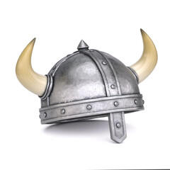 Viking helmet, medieval helmet with horns on white background 3d rendering