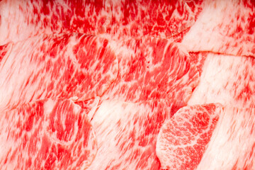 Wall Mural - Sliced  beef with marbled texture, Sliced lean meat red beef on white background, Asian BBQ food style.	