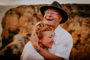 Wall Mural - wedding couple shooting on the algarve lagos portugal at the beach 