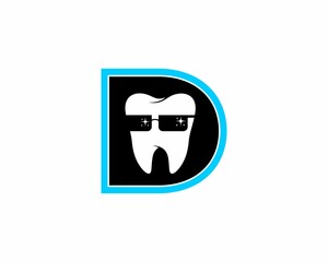 Wall Mural - d letter with mascot of teeth inside