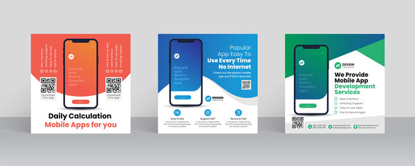 Mobile app promotion social media post and web banner template