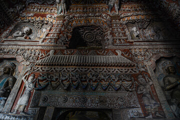 Poster - Buddhist statues in the Chinese Yungang Grottoes temple of Datong City