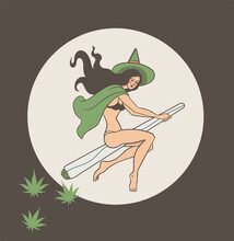 Girl Witch Flies On A Marijuana Joint