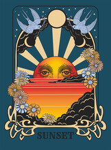 Tarot Card Sun Vintage Print For T-shirt