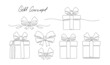 Gift box and bow in continuous line art drawing style. Holiday event concept minimalist vector illustration