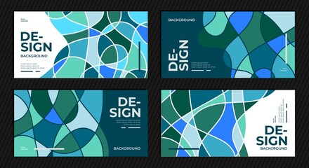 set of abstract geometric blue and green background vector