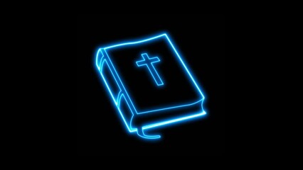 Wall Mural - Animation of the holy bible in blue color on black background. Holy Bible icon. Religion and faith concept. Video of the Word of God. The Gospel of Jesus, the holy scriptures