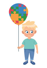 Poster - autistic boy with balloon puzzle