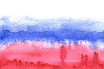 White blue red abstract watercolor background design. Russian flag