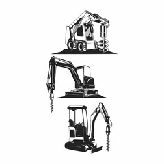 Wall Mural - mini excavator drill silhouette