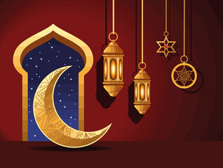 ramadan kareem lamps and moon