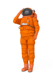 Wall Mural - astronaut explorer is doing a soldier salute pose on white background