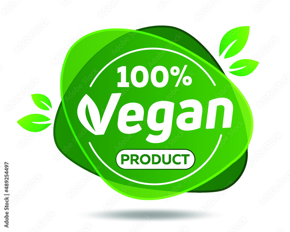100 percent Vegan Product vector sticker. Eco green logo. Vegan food ...