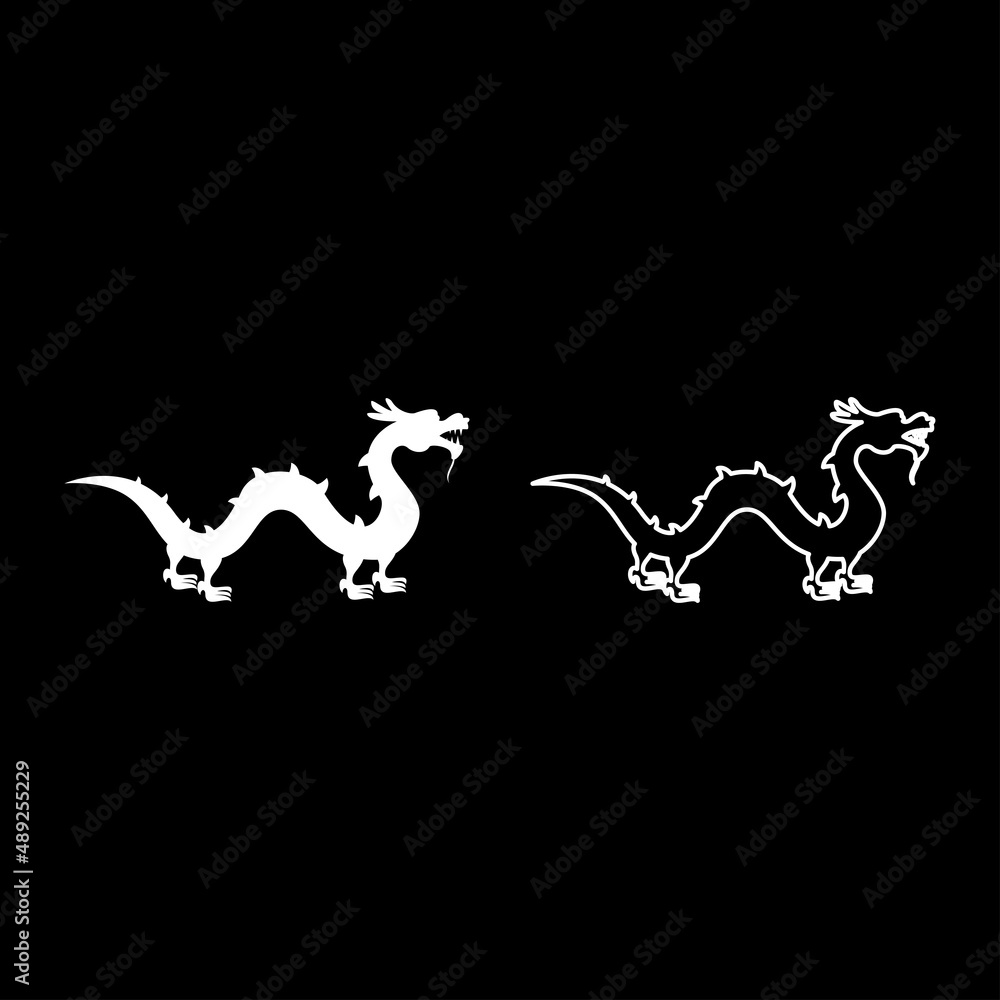 Chinese dragon set icon white color vector illustration image solid ...