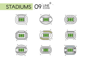 Sticker - Set of different flat design aerial view stadium icons Vector