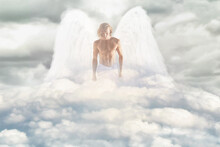 The Majesty Of An Arch-Angel. Shot Of A Masculine Angel Walking Through The Heavens.