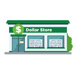 Isolated front view dollar store building Vector