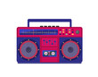 Boombox isolated vector object. Audio recorder retro device from 80 and 90s. Flat illustration of colorful trendy musical equipment on white background