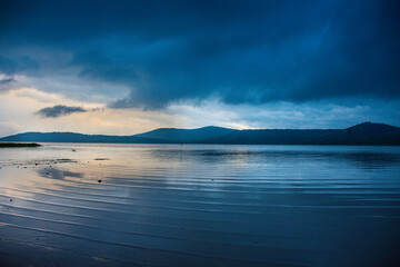 Blue sunrise over the lake