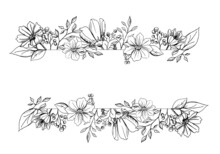 Graphic Floral Banner With Leaves And Flowers Isolated On White Background.
Black Flowers On A White Background
