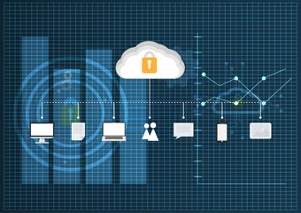 Art & vector illustration cloud computing concept on security, database on cloud platform, information connecting, database cyber security