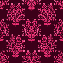 Pink Abstract Flower Repeating Damask Pattern On Dark Background