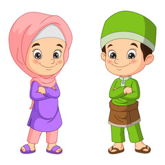 Wall Mural - Happy muslim boy and girl cartoon