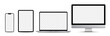 © Icons-Studio - Device screen mockup set. Modern laptop, smartphone, tablet, computer monitor vector on white background.