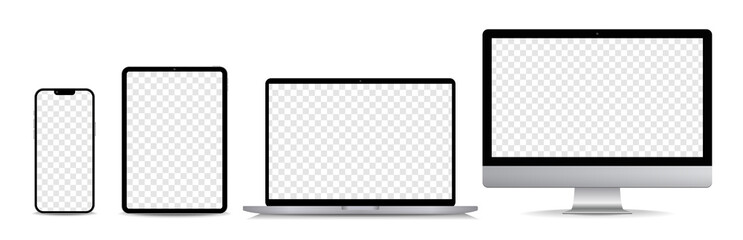 Aufkleber - Device screen mockup set. Modern laptop, smartphone, tablet, computer monitor vector on white background.