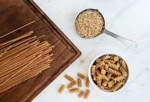 Healthy Grains Of Brown Rice, And Whole Wheat Pasta