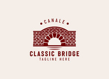 Simple Keystone Canal Waterway Brick Bridge With River Wave Logo