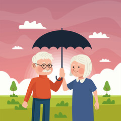 Poster - old couple using umbrella