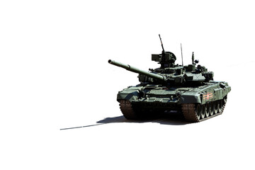 A Russian tank isolated for an anti-war poster.