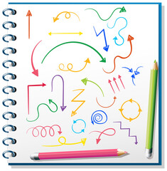 Canvas Print - Coloured arrow doodles on paper with colourful pencils