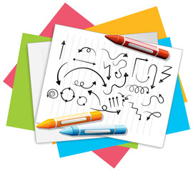 Canvas Print - Hand drawn arrow doodles on paper with crayons