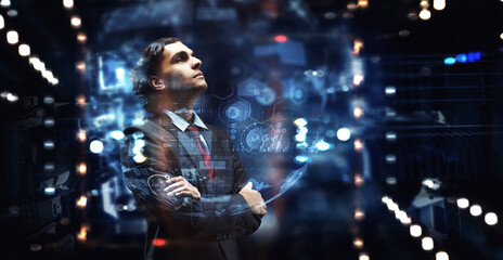 Poster - Business and innovation concept . Mixed media